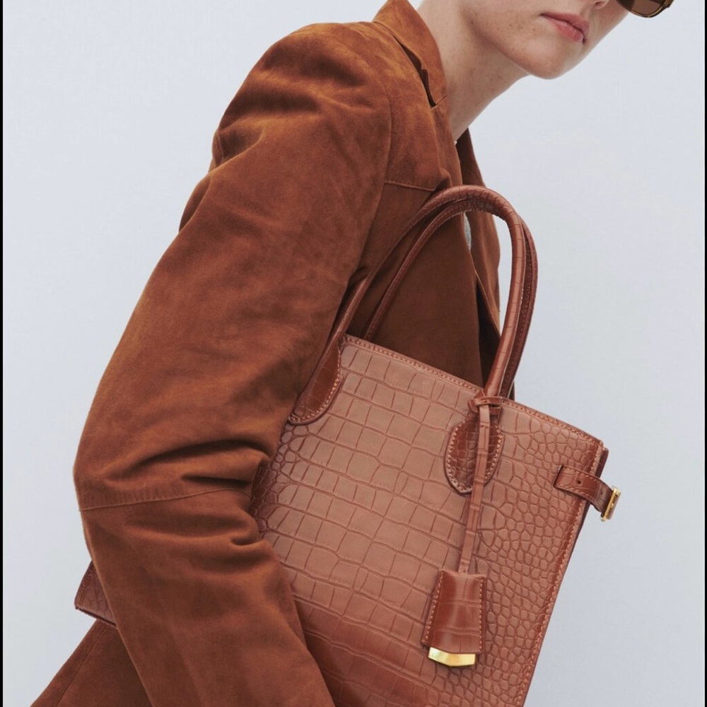 Mango Brown Crocodile-Embossed Satchel